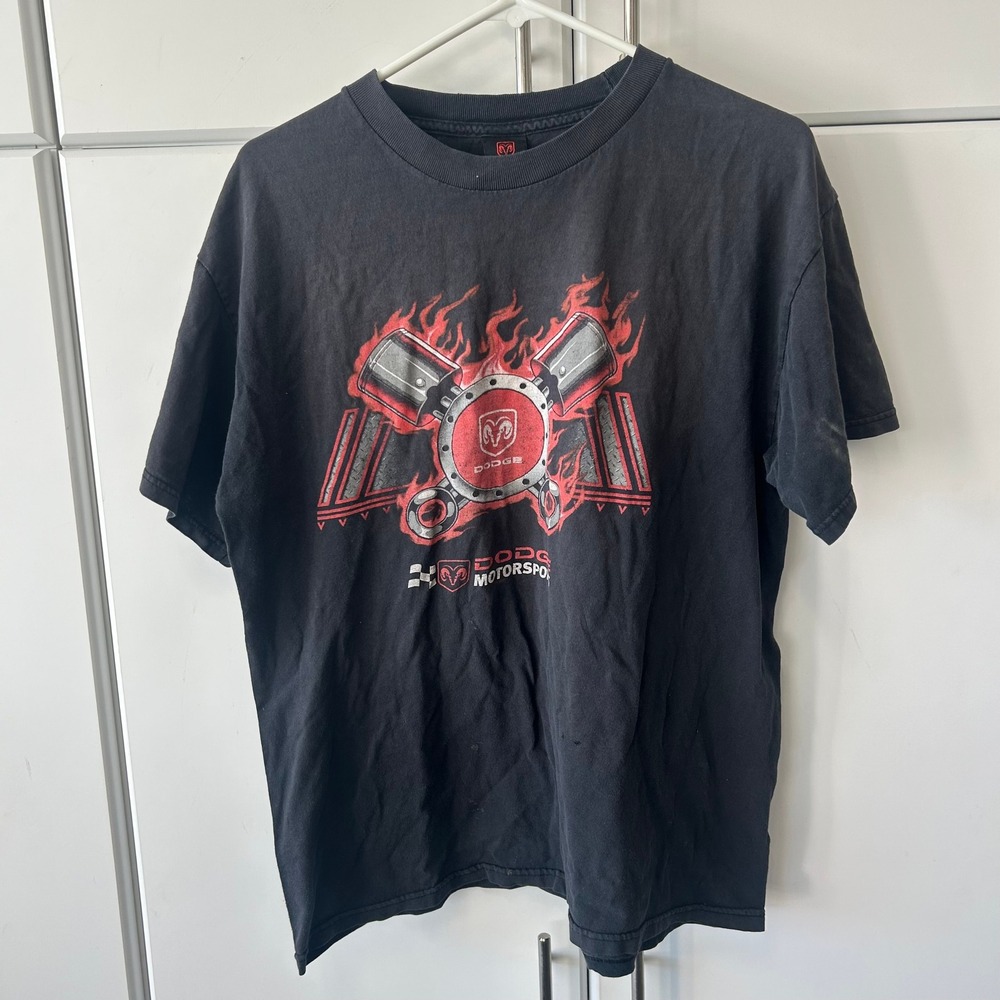Vintage 2007 Dodge Motorsports Graphic T-Shirt Black Piston Flames Y2K Large